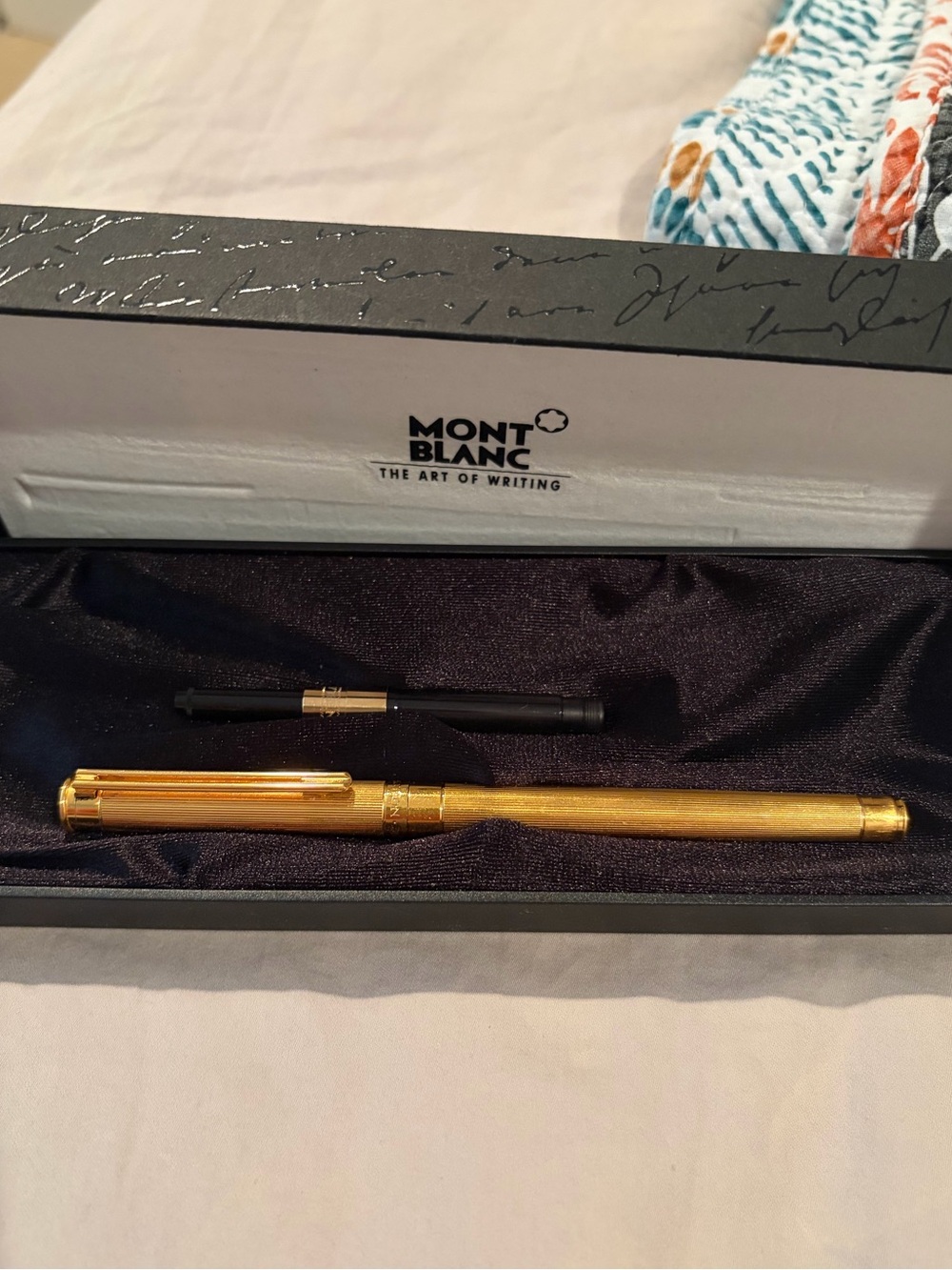 Montblanc Noblesse 18K Gold Nib Fountain Pen - Gold Striped, Box & 2 Converters
